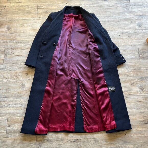 Domino New York Wool Trench Coat Women's Medium Blue Vintage 90s 80s Button - Picture 3 of 11